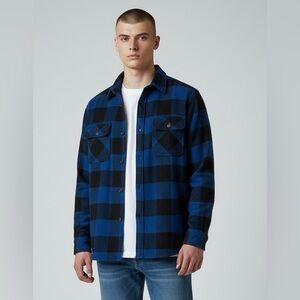Jachs‎ New York Mens Blue Black Plaid Flannel Shirt Button Up Medium